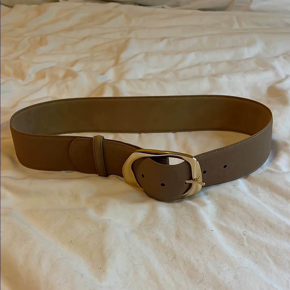 Banana Republic Wide Taupe Leather Belt with Gold Buckle